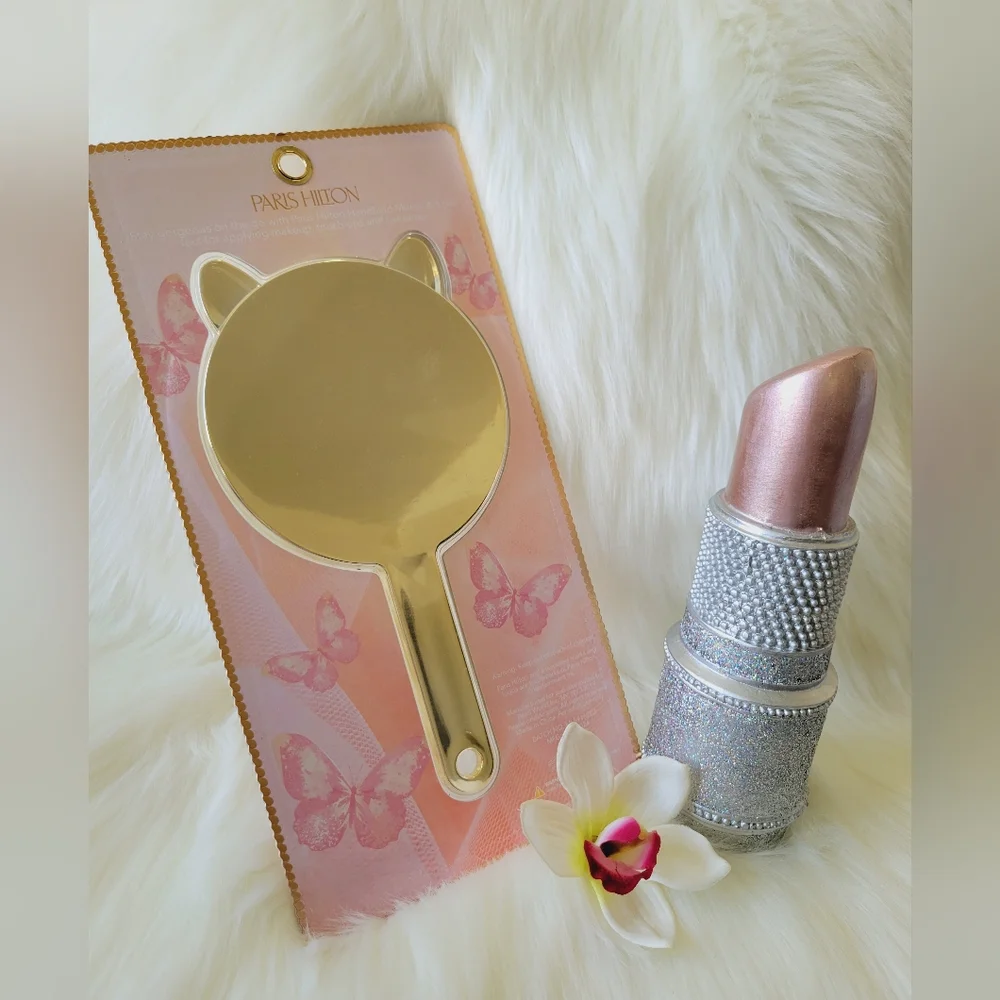 🩷🩷PARIS HILTON BEAUTY GOLD CAT SHAPE EARS HAND HELD MIRROR🩷🩷